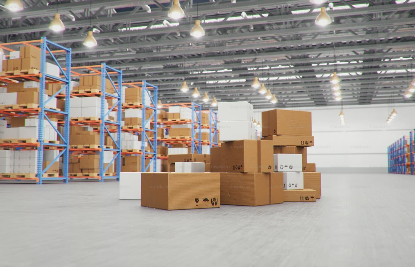 Pallets of stock in the warehouse
